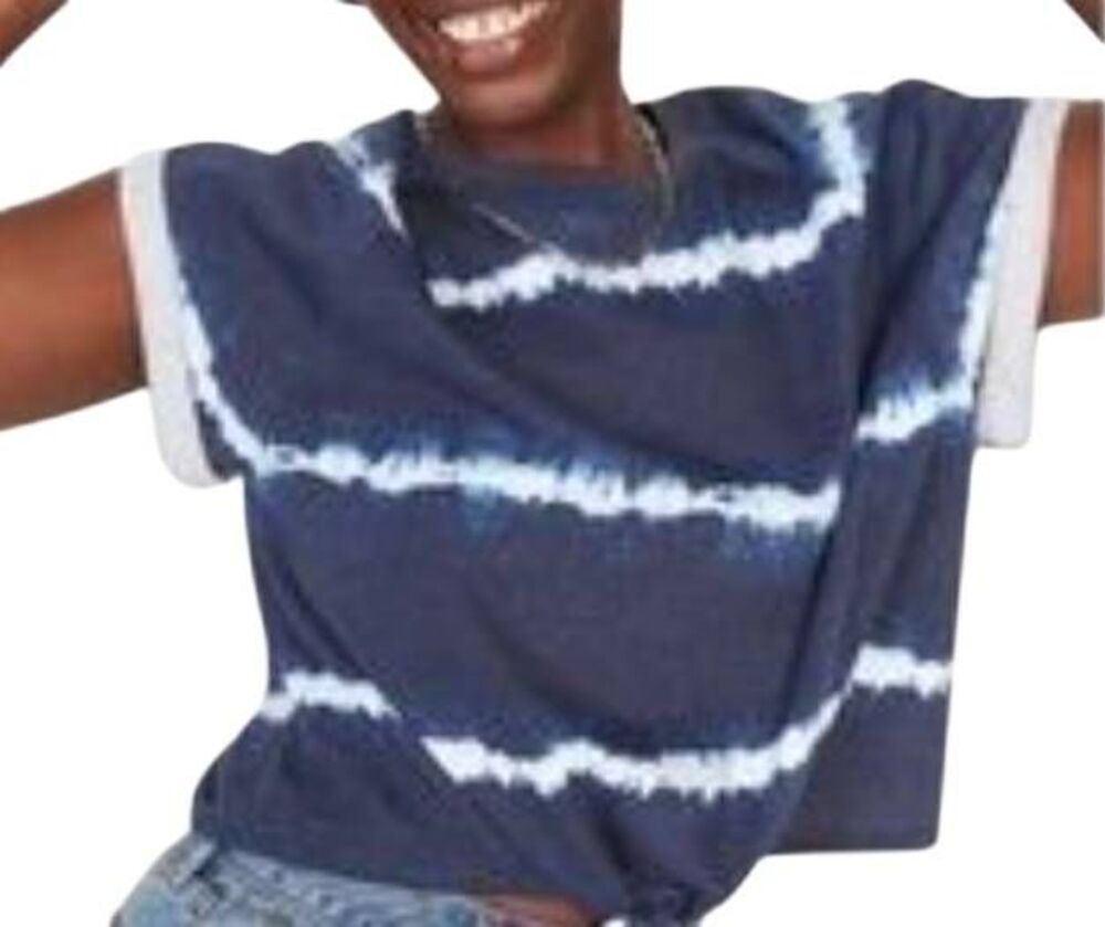 Old Navy Blue Tie Dye Short Sleeve Crop Sweatshirt Tee Size M NWT